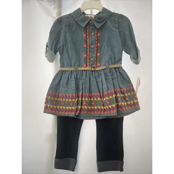 Little Lass Girls Infant Toddler 24 Month Western Denim 2 Piece Outfit NEW - Picture 1 of 8